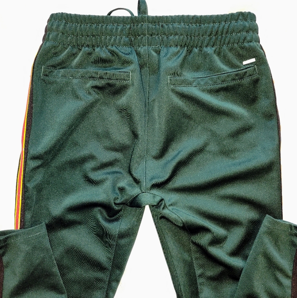 PacSun Men Tricot Striped Tapered Skinny Track Pants Forest Green Red S - Picture 4 of 8